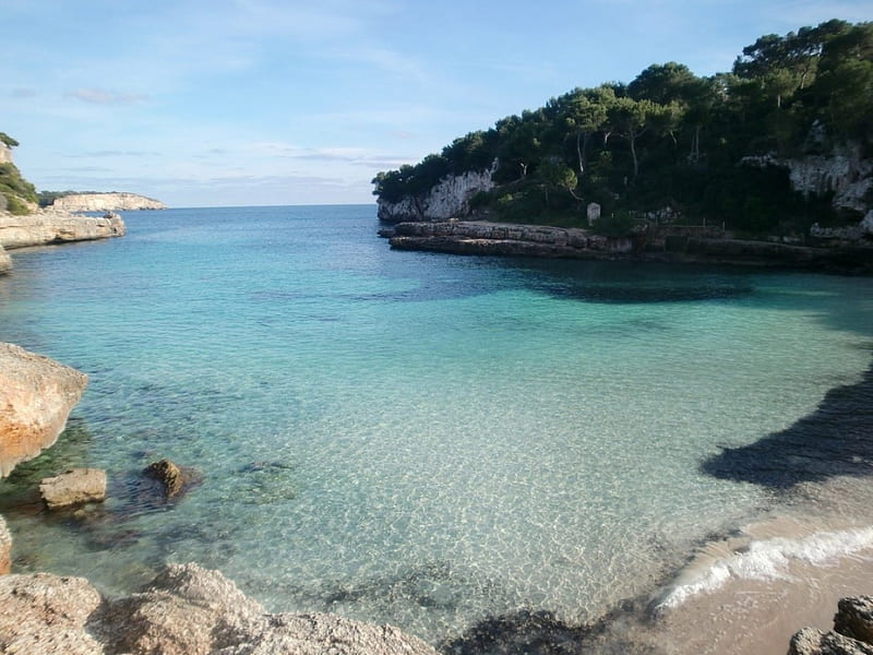 Sea, turquoise sea, travel, crystal sea, Spain, beach, Mallorca , Espagna, Mallorca, swimming, Spain , Mediterranean, travel , vacation, holiday, sea , beaches, Majorca, vagabond, nature, HD wallpaper
