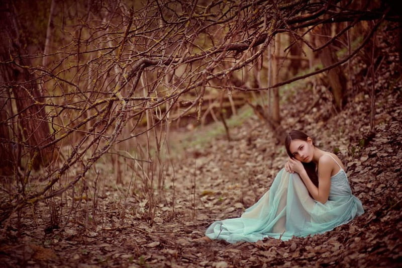 Missing you, forest, dress, model, woman, HD wallpaper | Peakpx