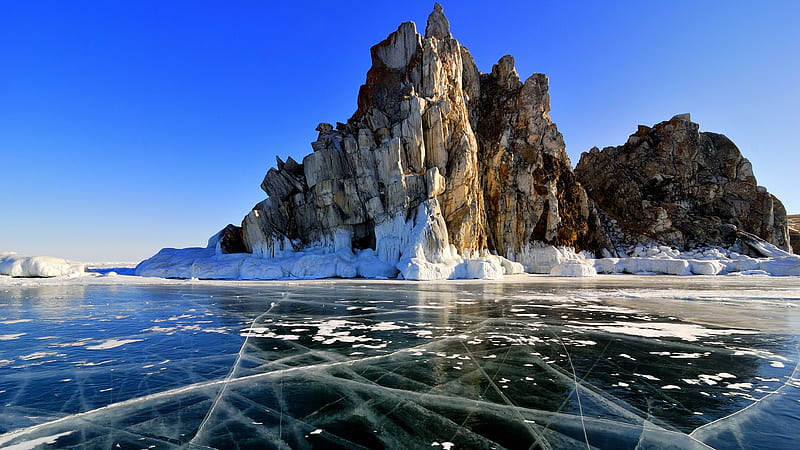 Surface of frozen lake Baikal winter view, Russia. Windows 10 Spotlight, HD wallpaper