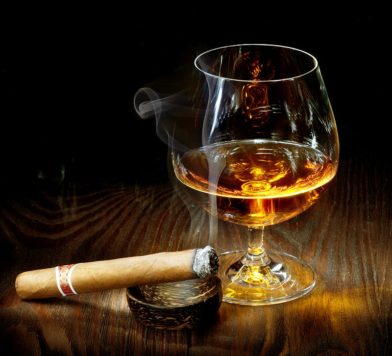 still life whiskey, cognac, bonito, man, alcohol, graphy, nice, cool, cigar, drink, smoke, HD wallpaper