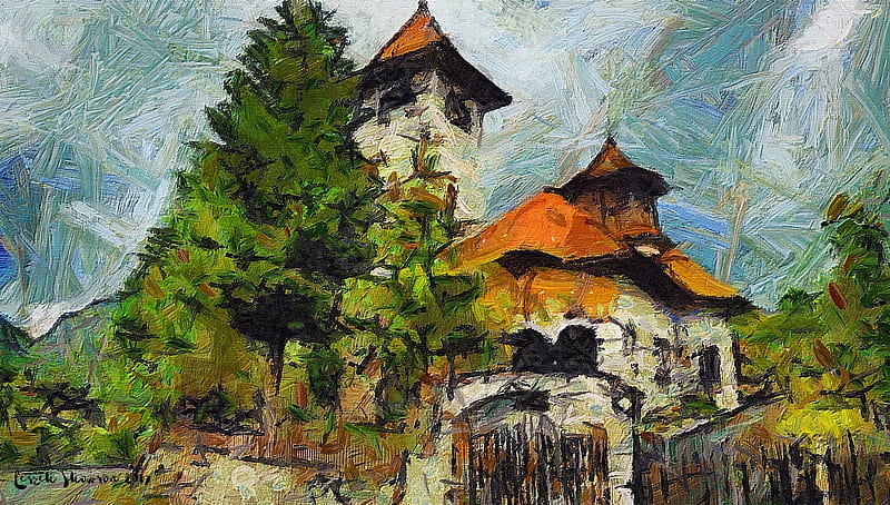 Church oil, Tree, Wall Street, House, Roof, HD wallpaper