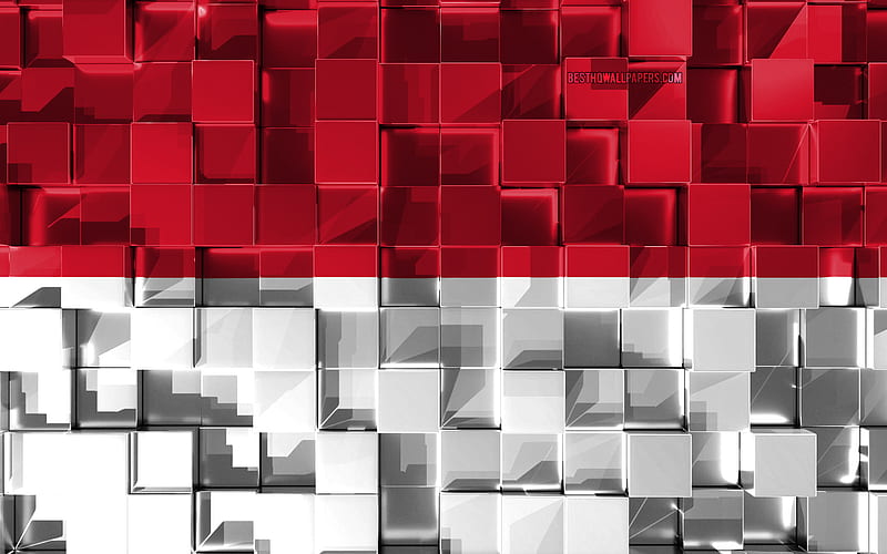 Flag of Monaco, 3d flag, 3d cubes texture, Flags of European countries, Monaco 3d flag, 3d art, Monaco, Europe, 3d texture, HD wallpaper