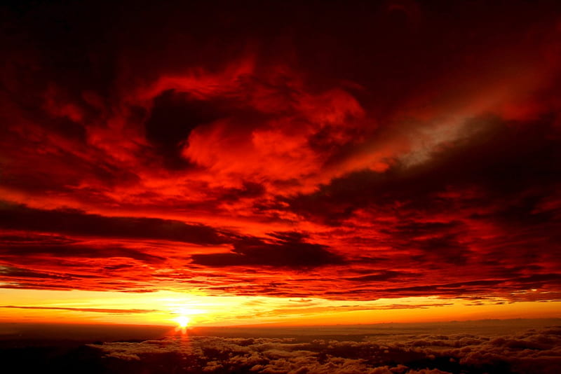 RED CLOUDS, sunset, sunshine, sky, clouds, HD wallpaper