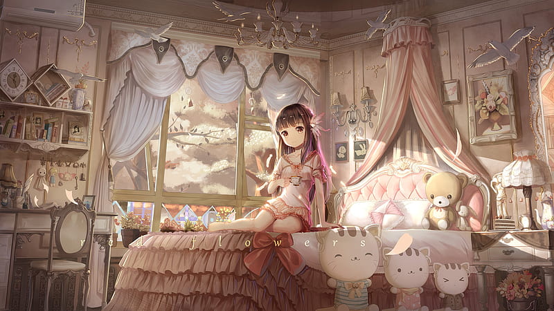 Anime Girl Flowers, anime, anime-girl, HD wallpaper