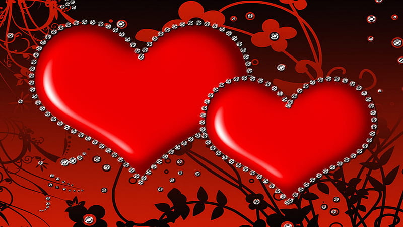 Red Heart White Stones Glitter Love Heart, HD wallpaper