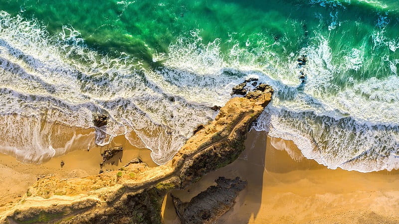 Ocean, rocks, beach, drone shot, waves, foam, Nature, HD wallpaper | Peakpx