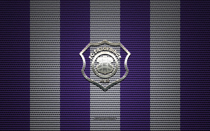 FC Erzgebirge Aue logo, German football club, metal emblem, purple-white metal mesh background, FC Erzgebirge Aue, 2 Bundesliga, Aue, Germany, football, HD wallpaper