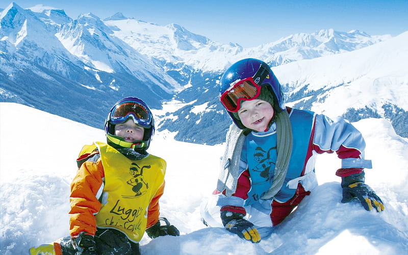 Kids Having Fun on Snow - Alpine Winter Vacation, HD wallpaper