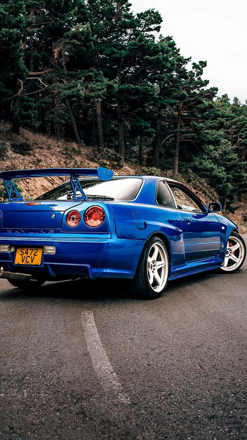 R34 Skyline GTR, nissan, blue, car, supercar, sports, america, japan, HD phone wallpaper