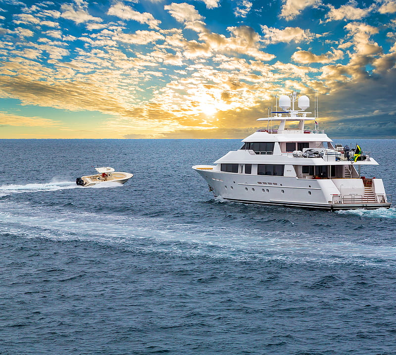 Yacht, boats, florida, sea, sky, sunrise, sunset, HD wallpaper