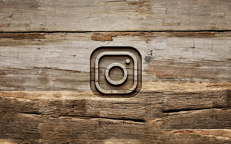 Instagram wooden logo wooden backgrounds, social network, Instagram logo, creative, wood carving, Instagram, HD wallpaper