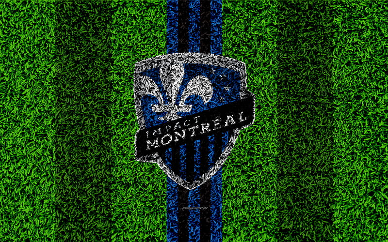 Montreal Impact FC MLS, football lawn, logo, american soccer club, blue black lines, grass texture, Quebec, Canada, USA, Major League Soccer, football, HD wallpaper