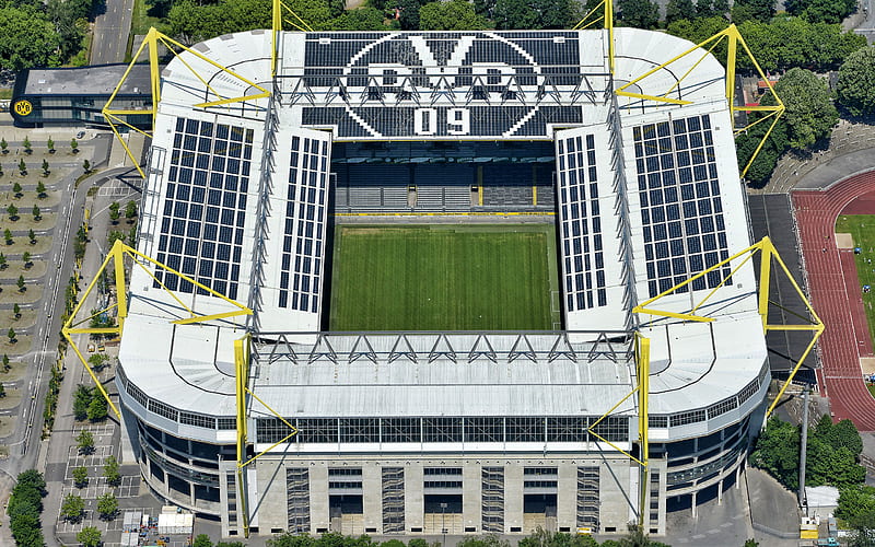 Signal Iduna Park, Dortmund, Germany, BVB Stadium, Borussia Dortmund Stadium, view from the height, Bundesliga, German football stadium, HD wallpaper
