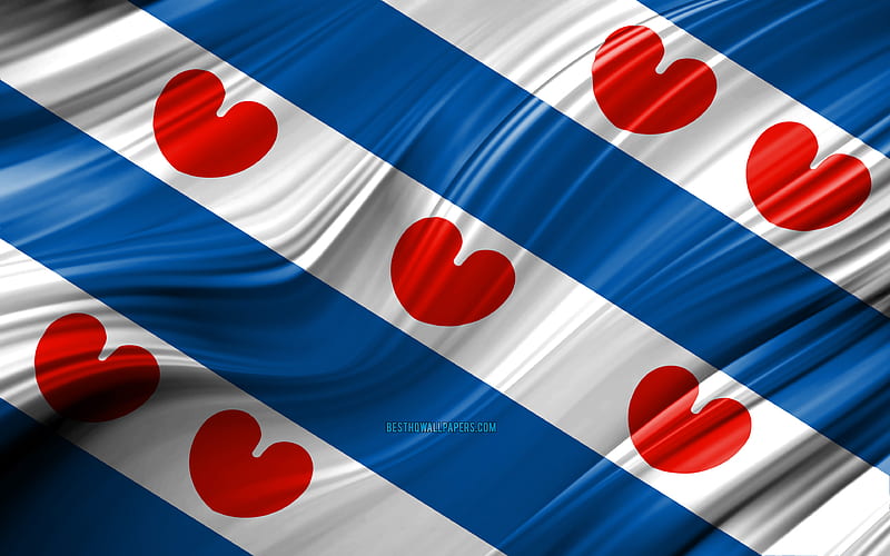 Friesland flag, dutch provinces, 3D waves, Flag of Friesland, Provinces of Netherlands, Friesland, administrative districts, Friesland 3D flag, art, Europe, Netherlands, HD wallpaper