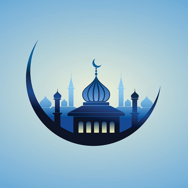 Islamic mosque moon ramadhan blue vector background 8172974 Vector Art at  Vecteezy, HD phone wallpaper | Peakpx
