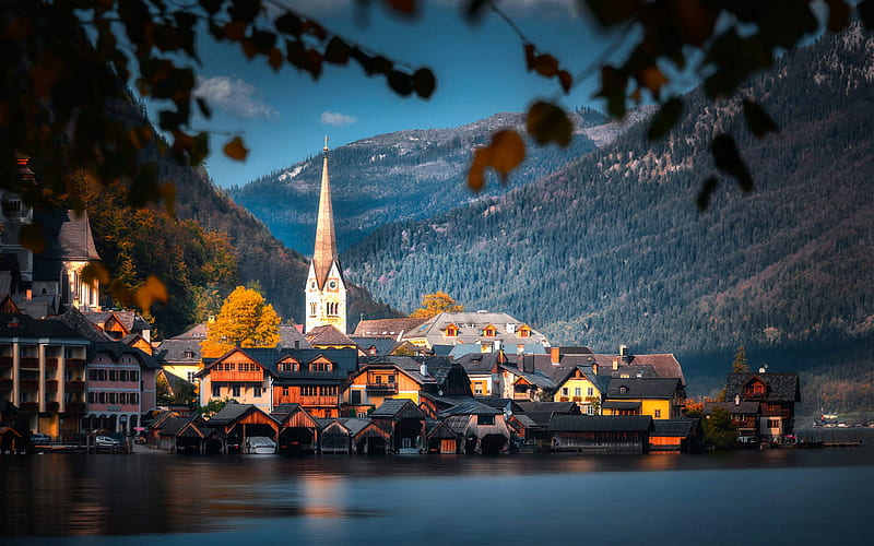 Hallstatt, mountain lake, mountain landscape, Alps, Austria, beautiful city, HD wallpaper