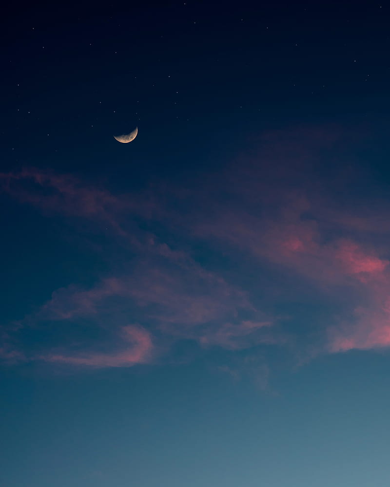 sky, moon, clouds, stars, night, HD phone wallpaper