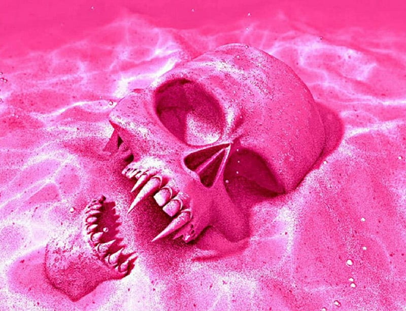 PINK DANGER ALERT SKULL, fantasy, danger, scary, skull, pink, HD wallpaper