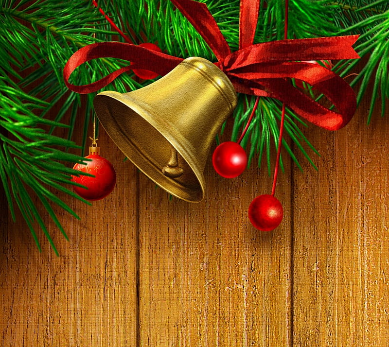 merry christmas, bells, christmas, decoration, wood, xmas, HD wallpaper