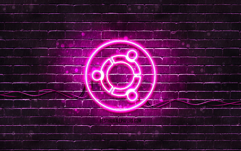 Ubuntu purple logo purple brickwall, Ubuntu logo, Linux, Ubuntu neon logo, Ubuntu, HD wallpaper
