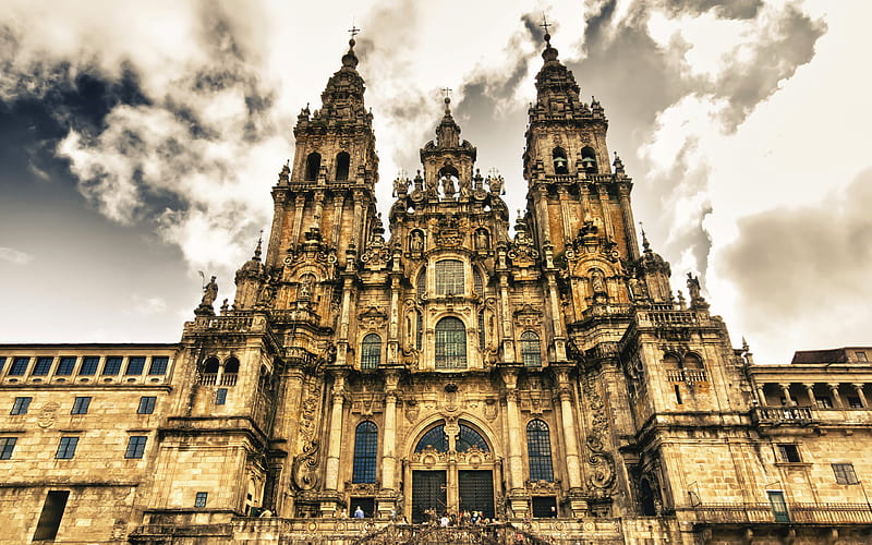 Saint Jacobs Cathedral old town, spanish landmarks, barroco, Santiago de Compostela, Galicia, Spain, HD wallpaper