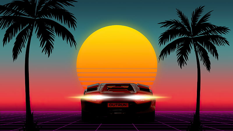1980s Sunset Outrun , synthwave, retrowave, artist, artwork, digital-art, outrun, HD wallpaper