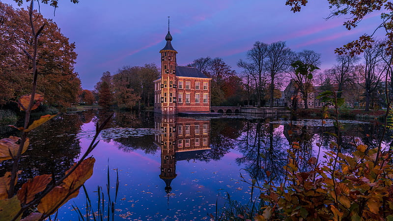 Castle Fall Netherlands Park With Reflection On Pond Travel, HD wallpaper