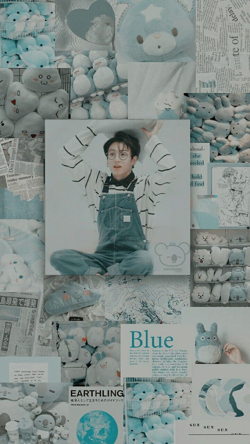 Jungkook aesthetic, blue, bts, collage, HD phone wallpaper