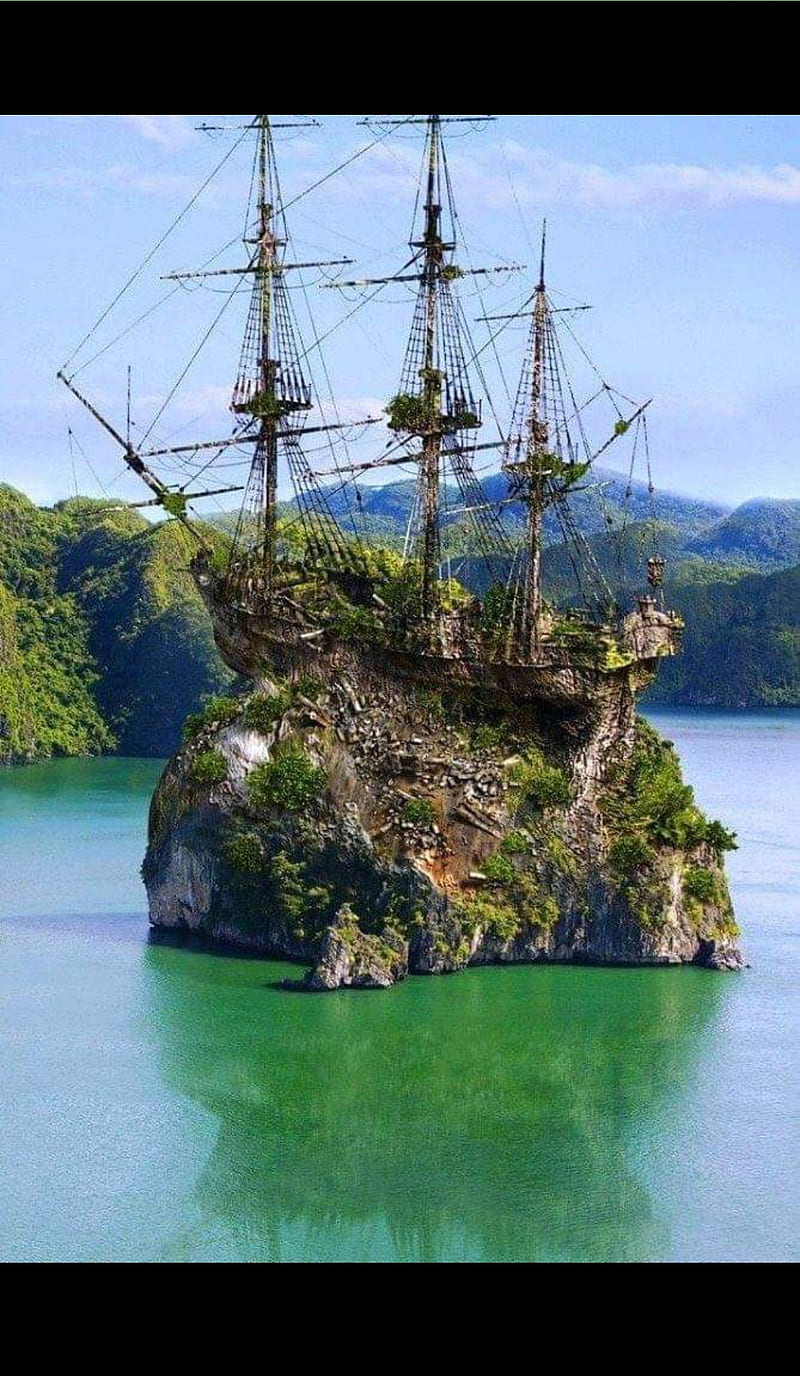 pirate island , pirate ship, HD phone wallpaper