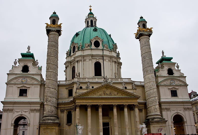 Der Karlskirche, graphy, travel, cathedrals, churches, austria, vienna, HD wallpaper
