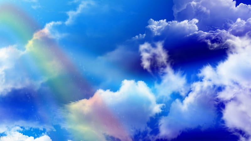 Rainbow Wallpaper Clouds Children's Sky Blue / Multi World of Wallpaper  WOW042