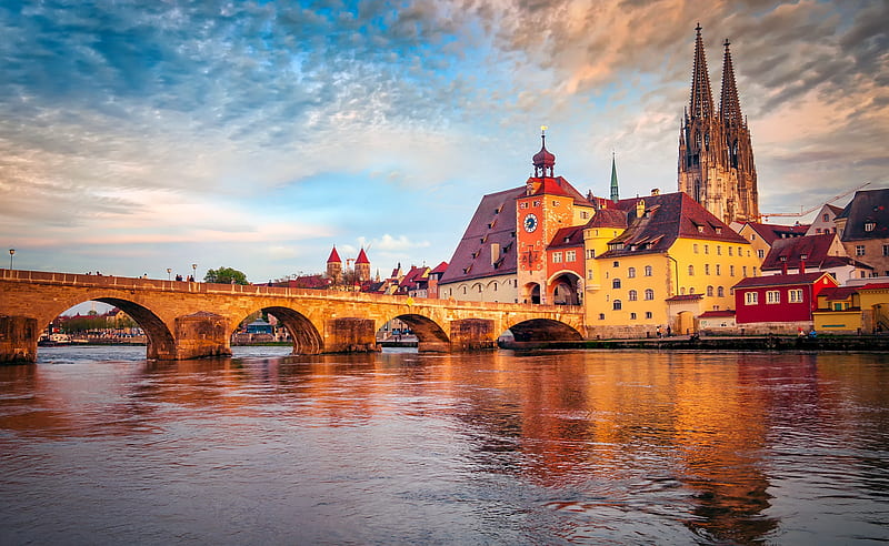 Cities, City, Germany, Bavaria, Regensburg, Bridge, HD wallpaper