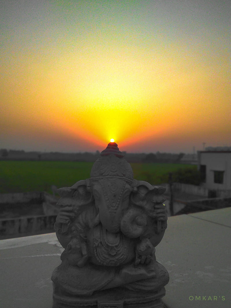 Ganpati, sunrise, creative, orange, trending, statue, spiritual, HD phone wallpaper
