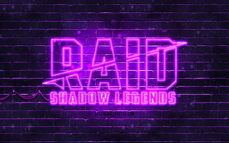 Raid Shadow Legends violet logo violet brickwall, Raid Shadow Legends logo, 2020 games, Raid Shadow Legends neon logo, Raid Shadow Legends, HD wallpaper