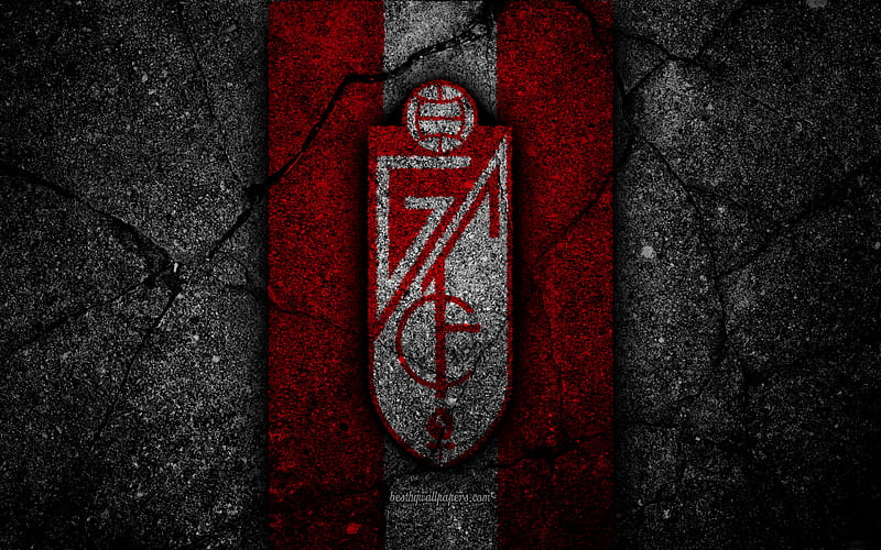FC Granada, logo, Segunda Division, soccer, black stone, football club, Spain, Granada CF, LaLiga2, asphalt texture, Granada FC, HD wallpaper