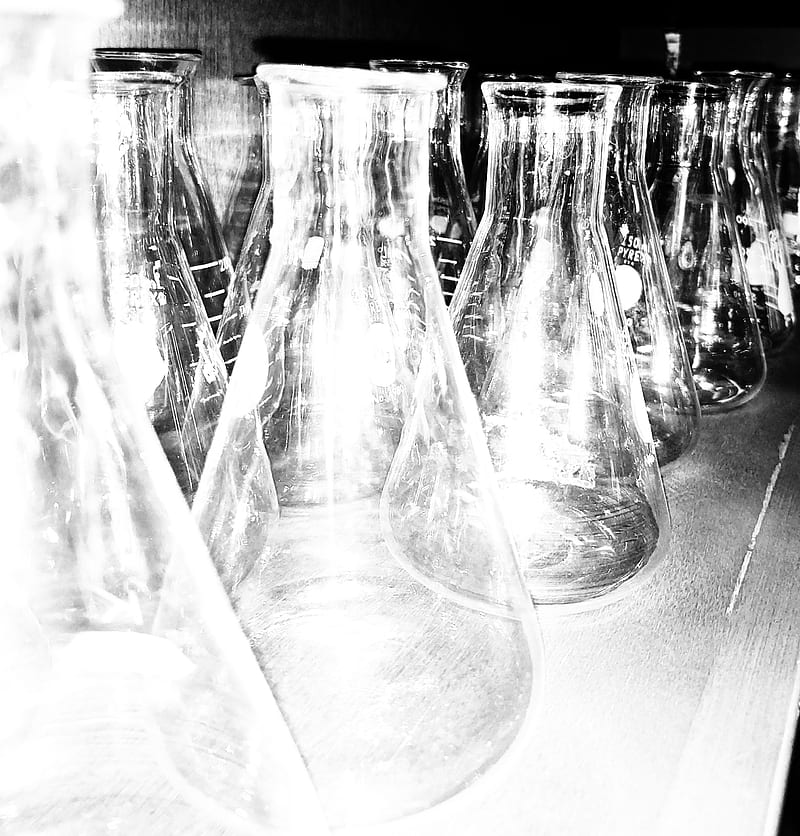 Blind me with scienc, beaker, black and white, glass, lab, laboratory, measure, scale, science, HD phone wallpaper