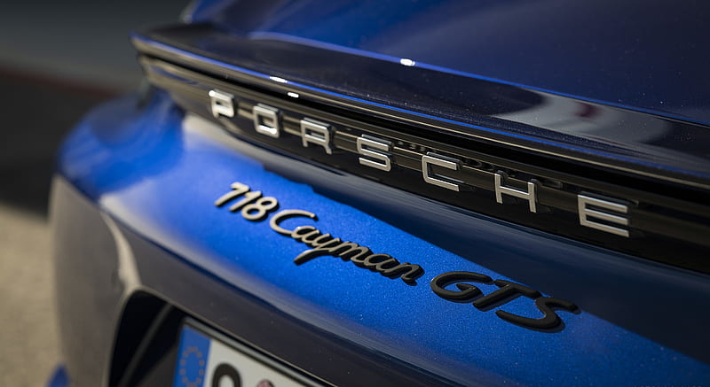 2020 Porsche 718 Cayman GTS 4.0 (Color: Gentian Blue Metallic) - Badge , car, HD wallpaper