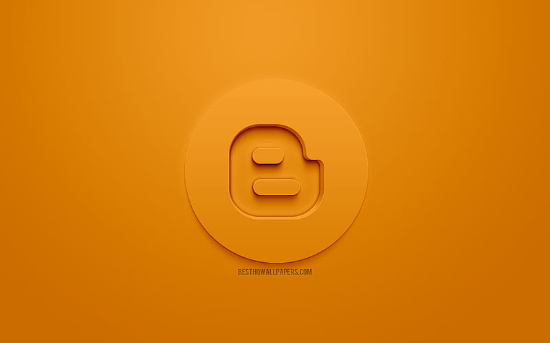 Blogger, 3d icon, orange background, creative art, blogging system, 3d emblem, HD wallpaper