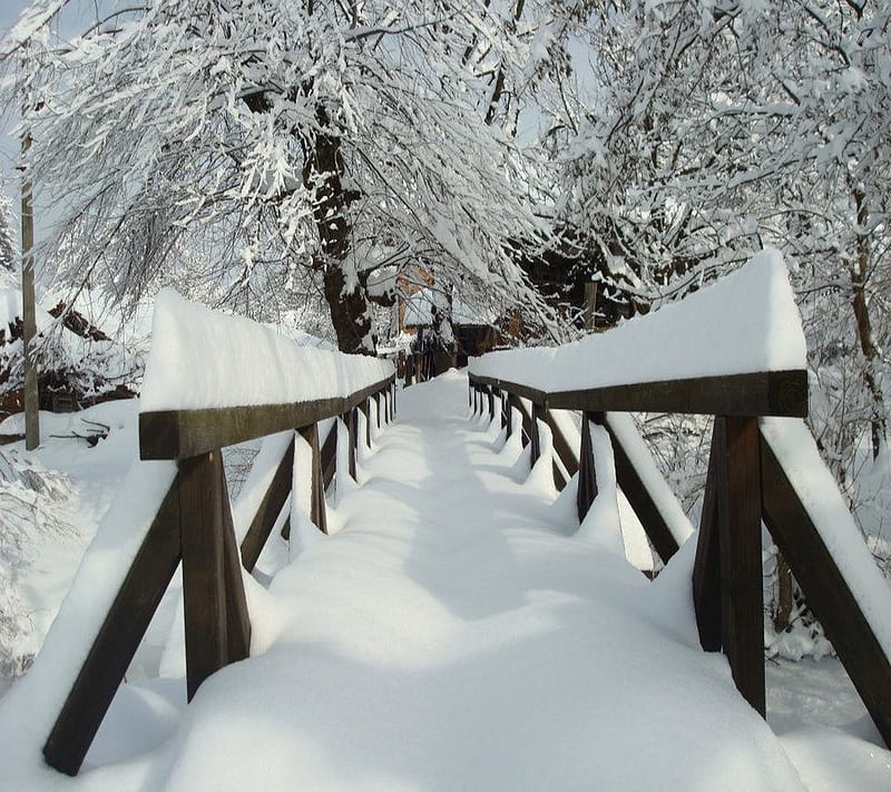 Snow Bridge, winter, HD wallpaper | Peakpx