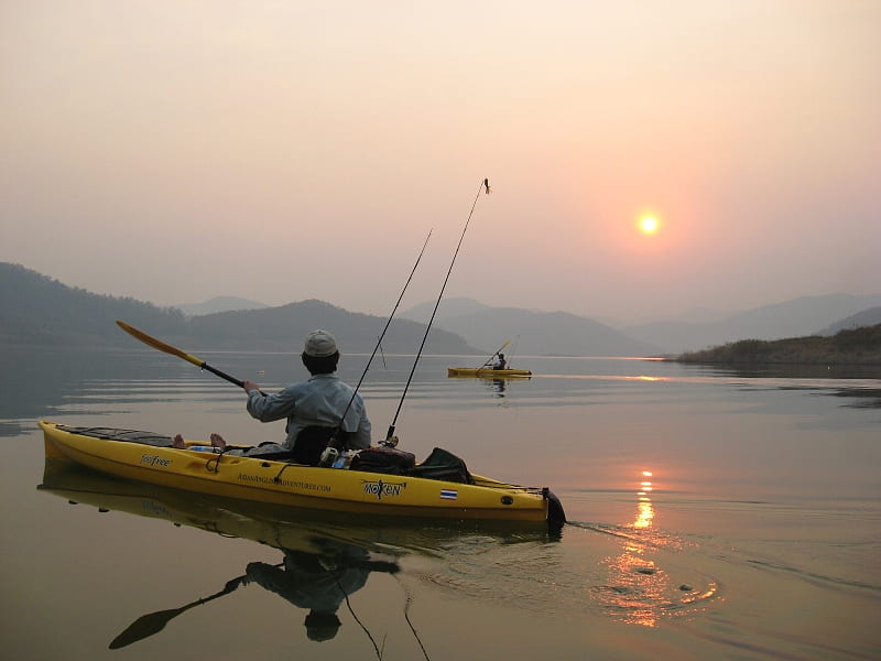 Kayak Fishing, sport, lake, fishing, kayak, HD wallpaper