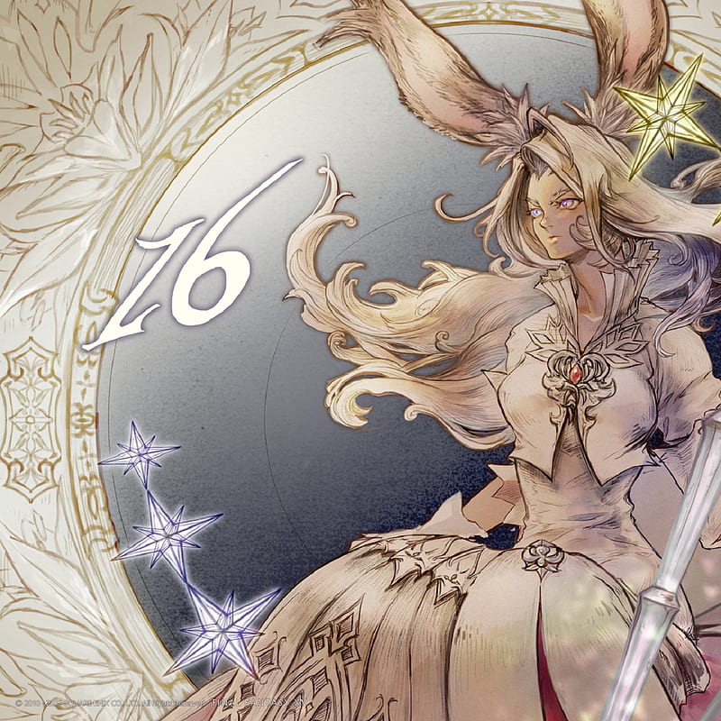 Final Fantasy XIV: A Realm Reborn, video game art, stars, staff, viera, White Mage, numbers, Square Enix, Final Fantasy, HD phone wallpaper