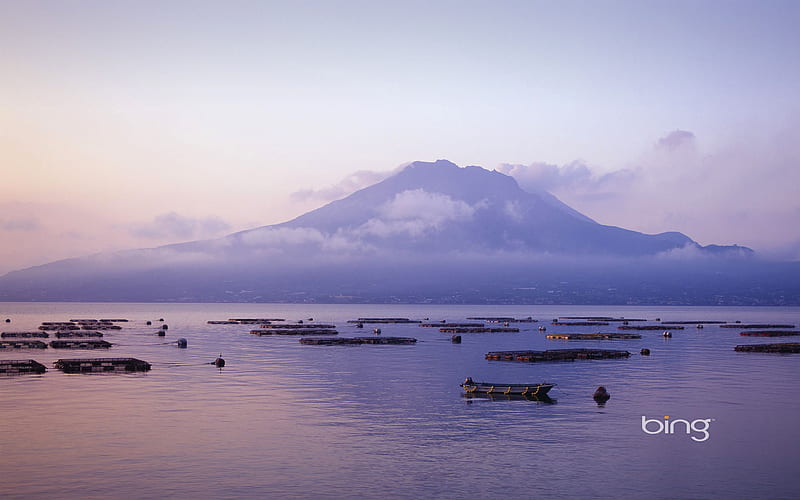 Misty Mountain, boats, purple, clouds, lake, mist, HD wallpaper | Peakpx