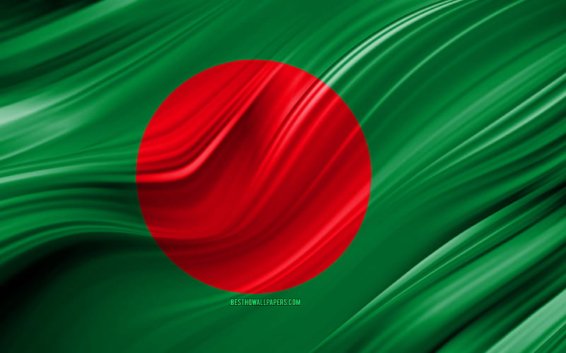 Bangladesh flag, Asian countries, 3D waves, Flag of Bangladesh, national symbols, Bangladesh 3D flag, art, Asia, Bangladesh, HD wallpaper