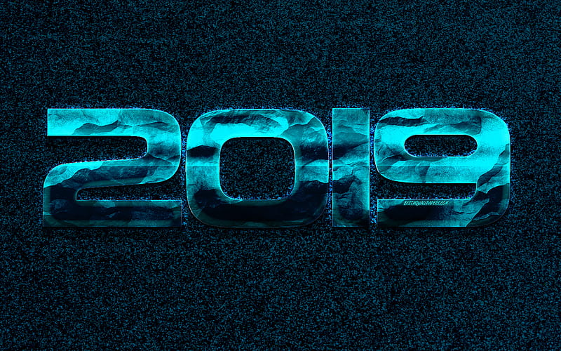 2019 year, creative blue background, 2019 concepts, Happy New Year, metallic blue numbers, 2019 blue background, neon light, 2019 design, HD wallpaper