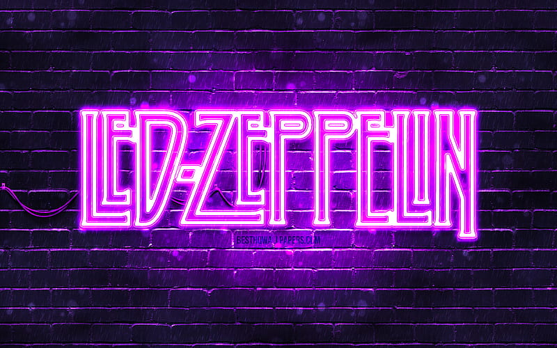 Led Zeppelin violet logo violet brickwall, british rock band, Led Zeppelin logo, music stars, Led Zeppelin neon logo, Led Zeppelin, HD wallpaper