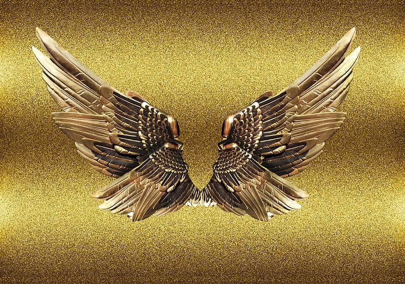 GOLD WINGS, metal, bling, wings, gold, HD wallpaper