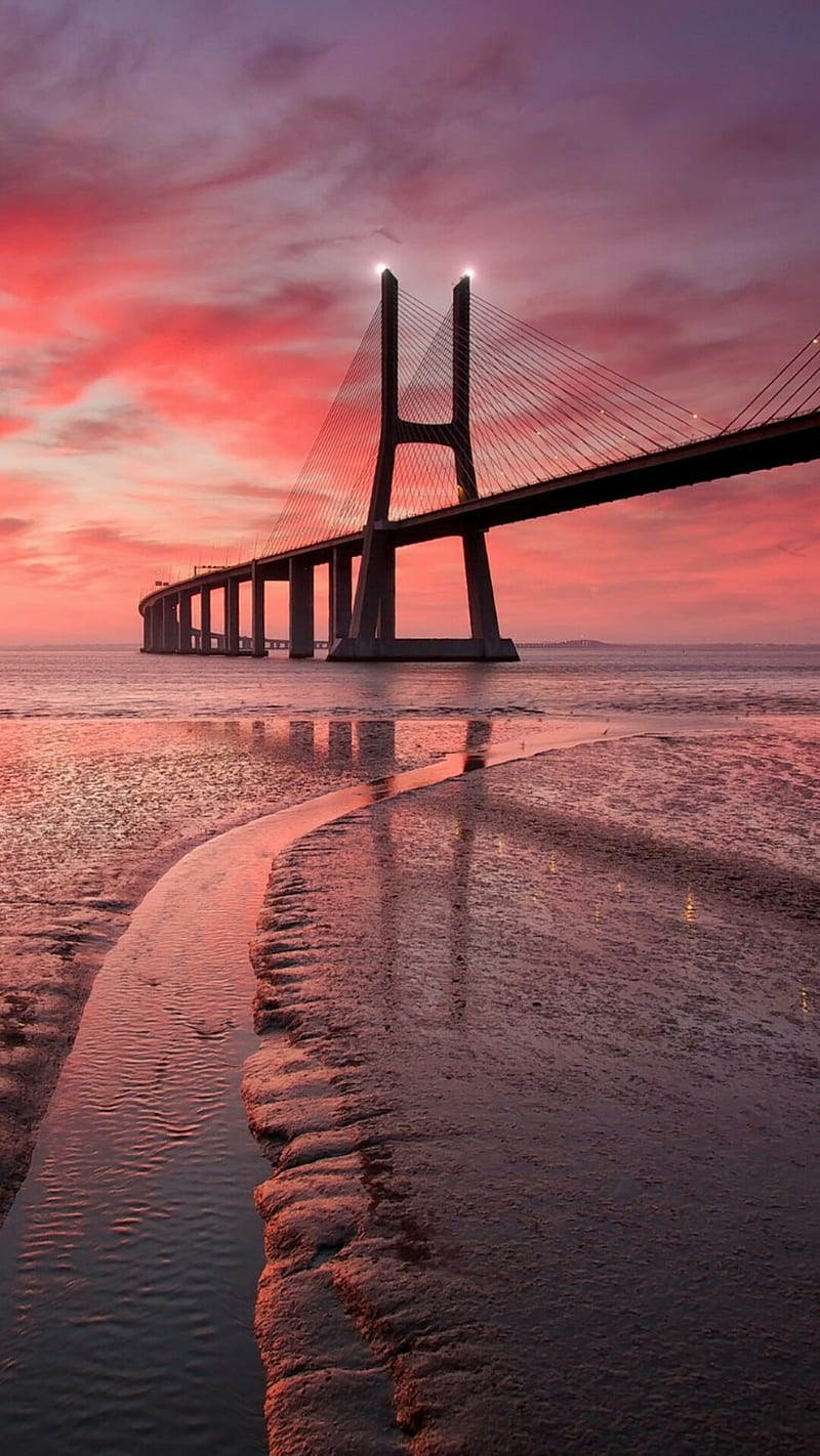 nice time, bridge, sky, sunset, HD phone wallpaper