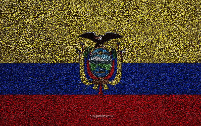 Flag of Ecuador, asphalt texture, flag on asphalt, Ecuador flag, South America, Ecuador, flags of South America countries, HD wallpaper
