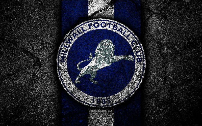 Millwall FC, logo, EFL Championship, black stone, football club, England, Millwall, soccer, emblem, asphalt texture, FC Millwall, HD wallpaper