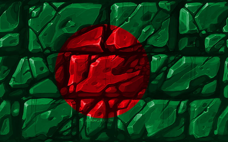 Bangladesh flag, brickwall Asian countries, national symbols, Flag of Bangladesh, creative, Bangladesh, Asia, Bangladesh 3D flag, HD wallpaper